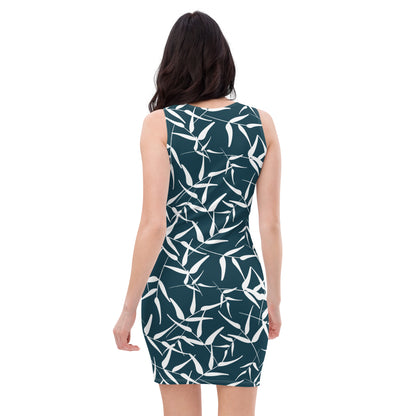 Bodycon dress - Leaves (Dark Blue)