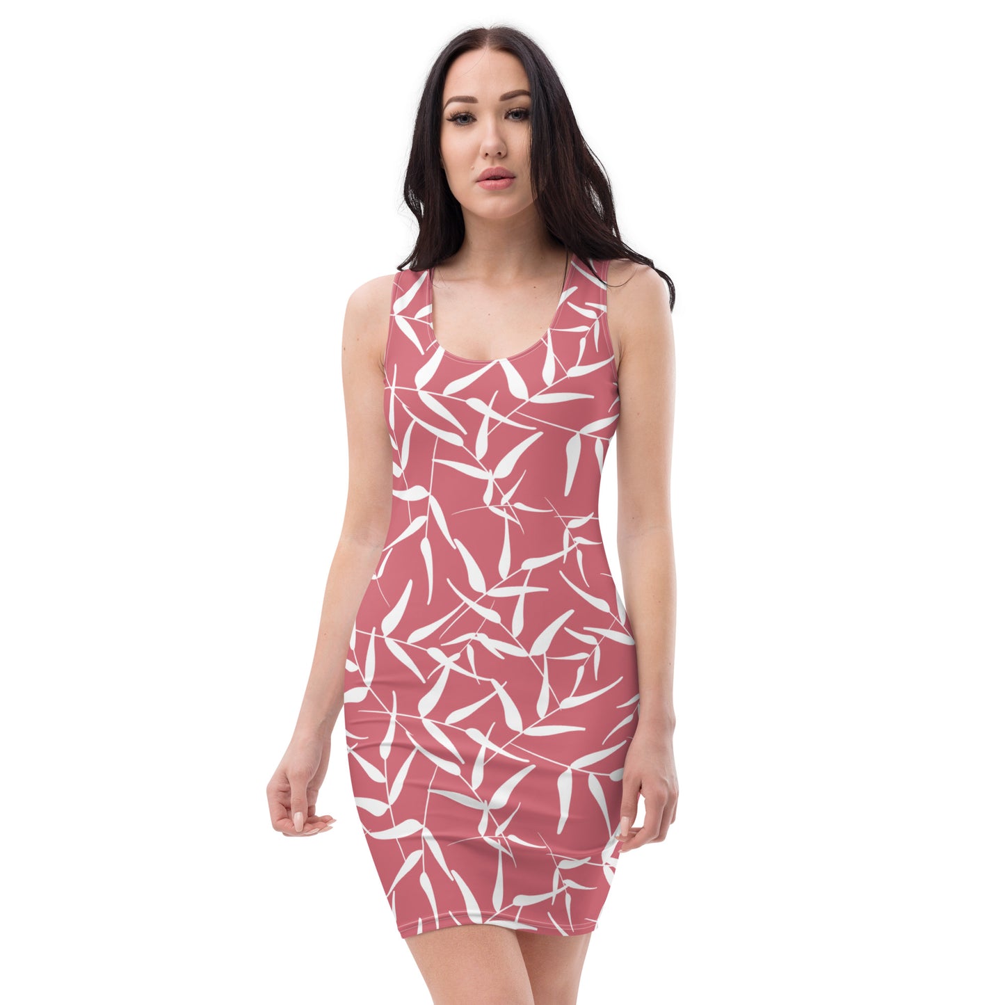 Bodycon dress - Leaves (Peach Pink)