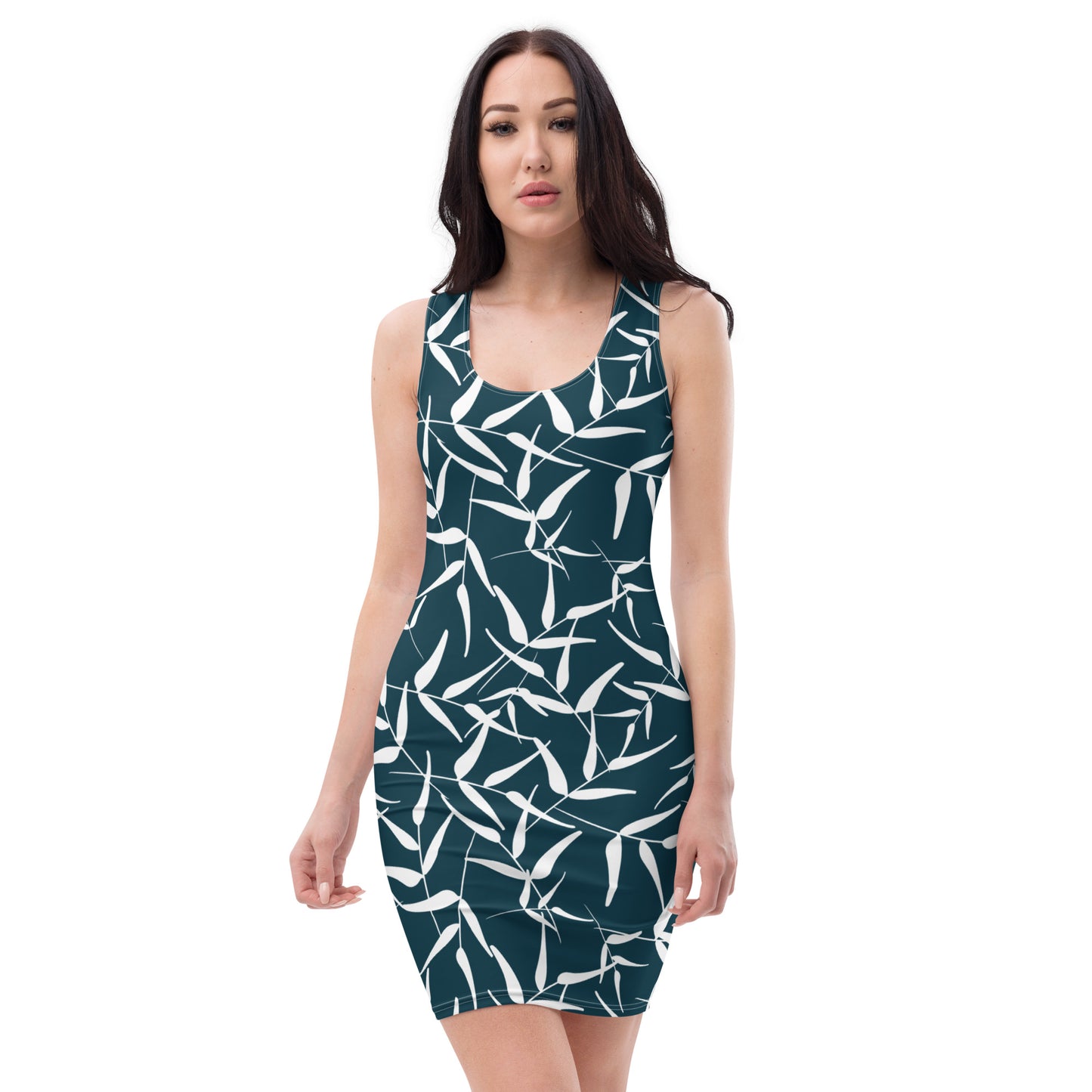 Bodycon dress - Leaves (Dark Blue)