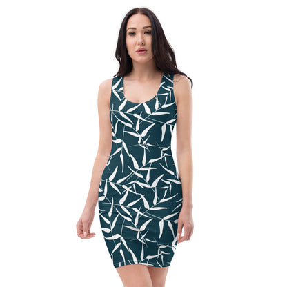 Bodycon dress - Leaves (Dark Blue)